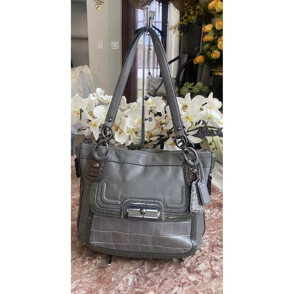 Coach Kristin Spectator Grey Croc Embossed Expandable Shoulder Bag 18303, $458